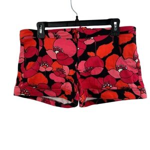 Judith March Shorts Black Red Pink Poppies Floral 3" inseam Ruffle Detail Medium